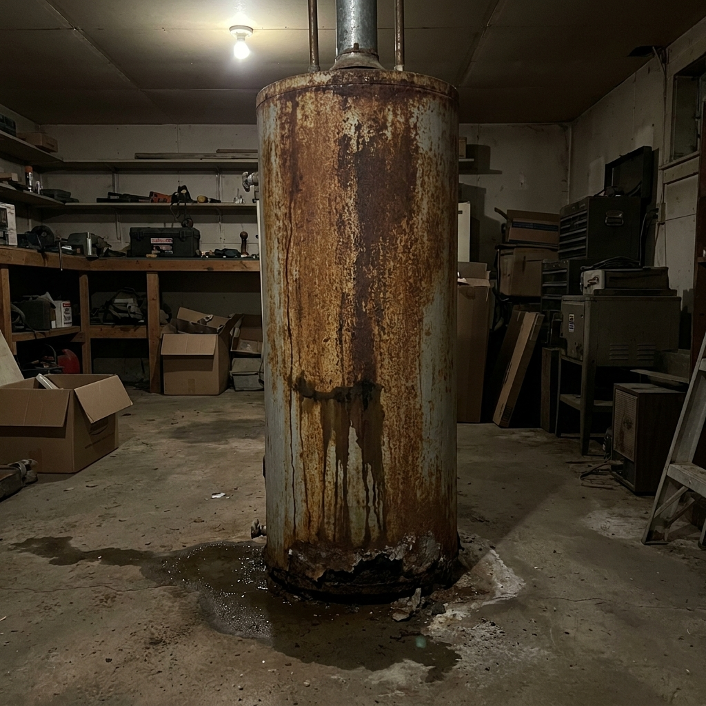 Leaking water heater before replacement by WebÂ·Craft Plumbing
